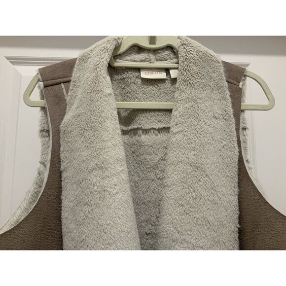 Chicos Vest Medium (2) Brown and Cream Suede & Faux Fur Vest Warm Layer - Picture 3 of 10